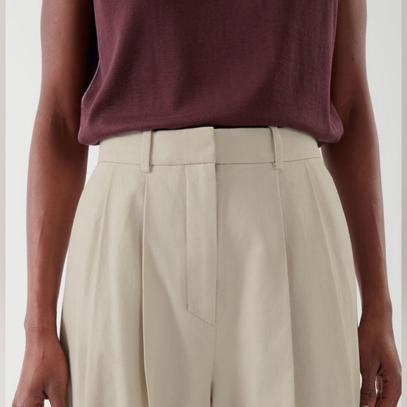 NWT COS Wide-Leg Tailored Relaxed Trousers Beige Wide-Leg Cotton 8 - Picture 4 of 13